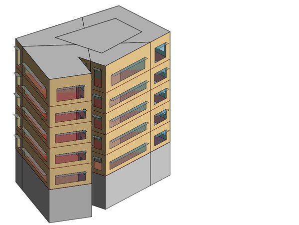 Model biurowca wykonany na podstawie opisu i rysunku dwg