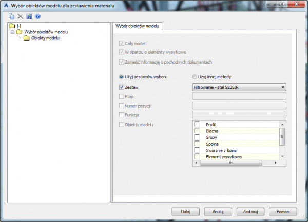 Wybór obiektów do zestawienia - Filtrowanie - stal S235JR.png